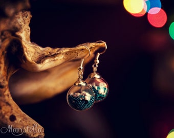 Handmade Seashell Terrarium Earrings, Real Beach Sand Glass Orb Dangle Earrings, Unique Miniature Ocean Jewelry, Christmas Gift for Her