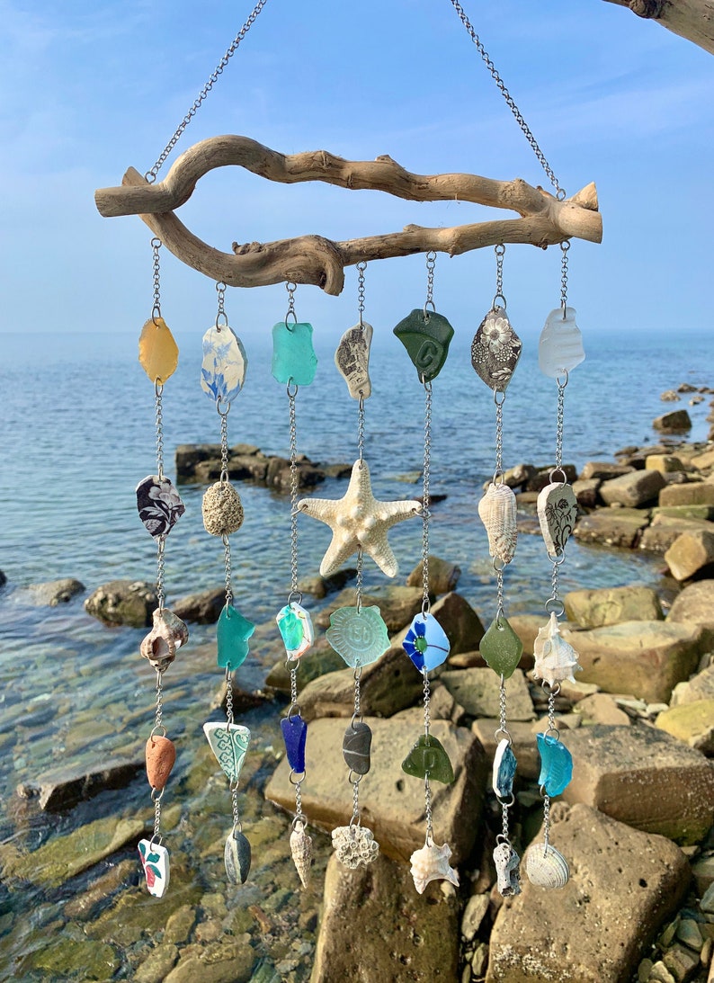 Sea glass suncatcher Beach suncatcher driftwood Nautical Etsy