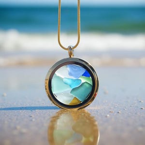 Ocean Necklace Sea glass jewelry Mother's Day Gift for Mom Birthday Gift for Daughter Seaglass locket,Beach glass Gift ideas for her image 2