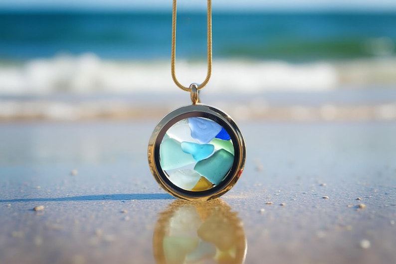 Ocean Necklace Sea glass jewelry Mother's Day Gift for Mom Birthday Gift for Daughter Seaglass locket,Beach glass Gift ideas for her image 2