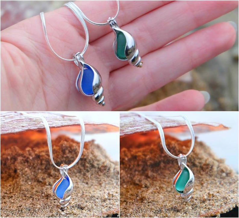 Sea glass necklace Seaglass jewellery Sea Shell jewelry Unique Gifts for women Birthday gift for her Beach glass necklace Ocean