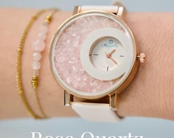 Crystal Women's Wrist Watch for Love | Gemstone Rose Quartz | Jewelry for love and relationships Emotional Balance Mothers Day Gift for Her
