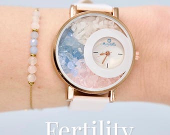 Fertility Journey Women Gemston Watch Moonstone,Rose Quartz Aquamarine Crystals Support gift for mom to be IVF Support pregnancy protection
