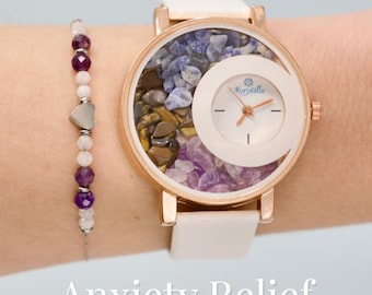 Crystal Watch, Sodalite, Tiger's Eye, Amethyst, Anxiety Relief, Rose Gold Tone