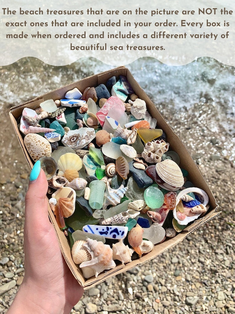 Large Mermaid treasure box Genuine Sea Glass bulk Large Sea glass Sea Pottery Beach Decor Beach stones Shell bulk Seaglass mix Ocean image 3