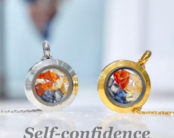 Self Confidence Crystal Locket Necklace,Natural Carnelian Sodalite Citrine Energy Amulet, Courage and Success Jewelry,Christmas Gift for Her