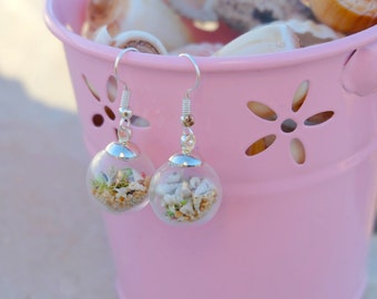 Orecchini a forma di terrario con conchiglie, gioielli da spiaggia in miniatura, regalo nautico fatto a mano