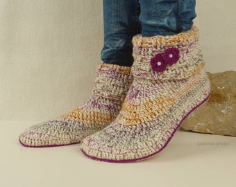 e-Book crochet pattern house booties "Caro", size 36-45