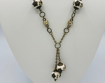 Cream Tibetan Bead Necklace/18inch Handmade Necklace/Antique Brass Y Necklace/Boho Necklace/Boho Jewelry