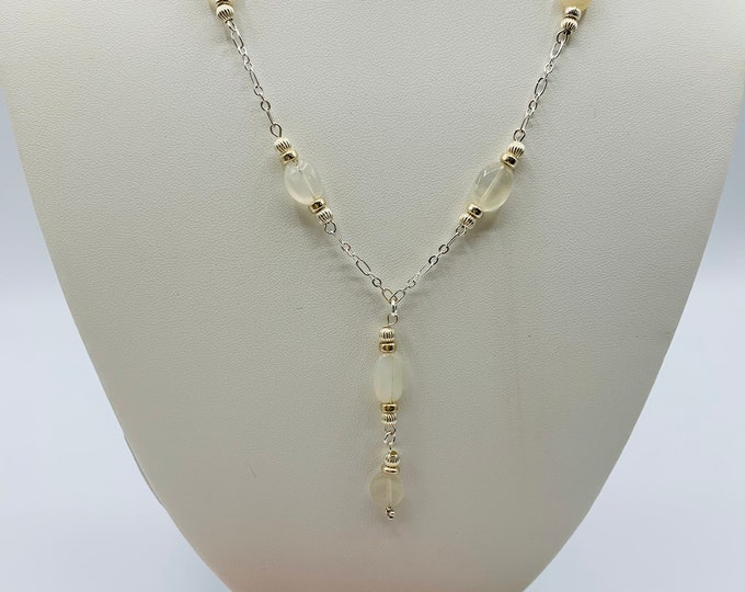 Moonstone Sterling Silver Necklace, Handmade Y Necklace, Simple Necklace, 18inch Necklace, Agate Jewelry
