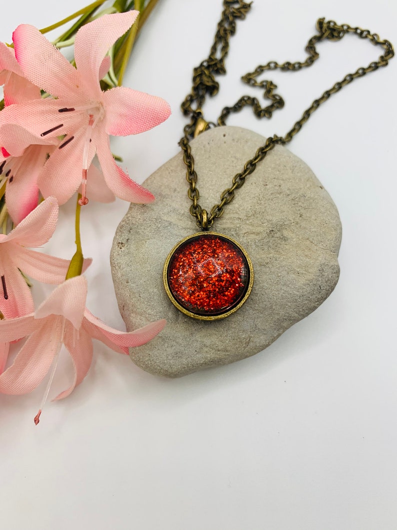 Simple Necklace Glitter Antique Brass Pendant Necklace Handmade 18 inch Necklace