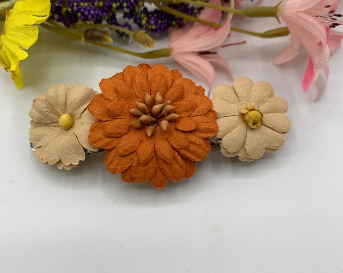 Orange Flower Barrette/Handmade French Barrette/Flower Hair Clip/Hair Accessories/Wedding Hair Accessory/Prom Hair Accessory