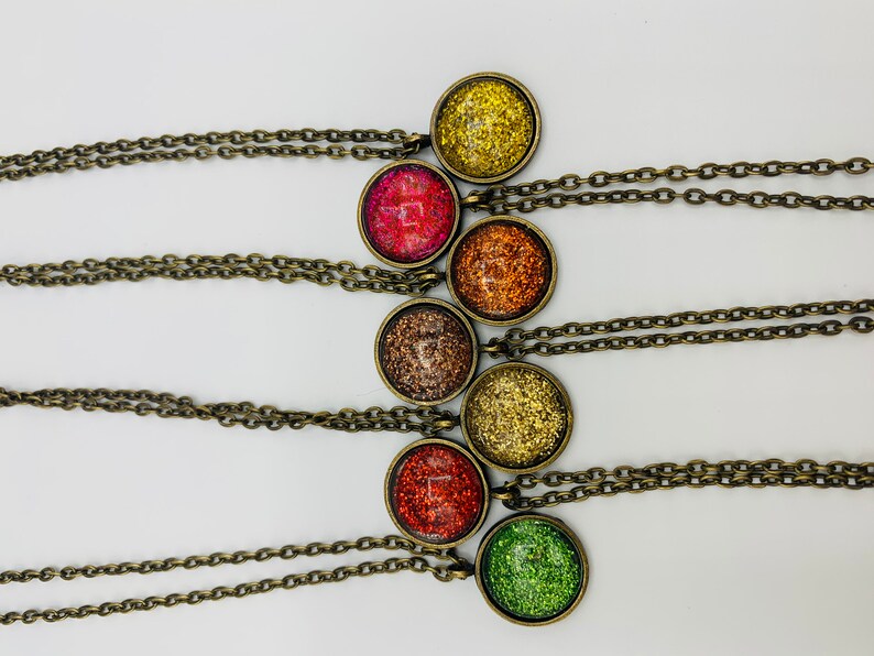 Simple Necklace Glitter Antique Brass Pendant Necklace Handmade 18 inch Necklace