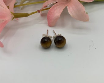 Sterling Silver Tiger Eye Stud Earrings/Handmade Earrings/Delicate Earrings/Simple Earrings/Small Earrings