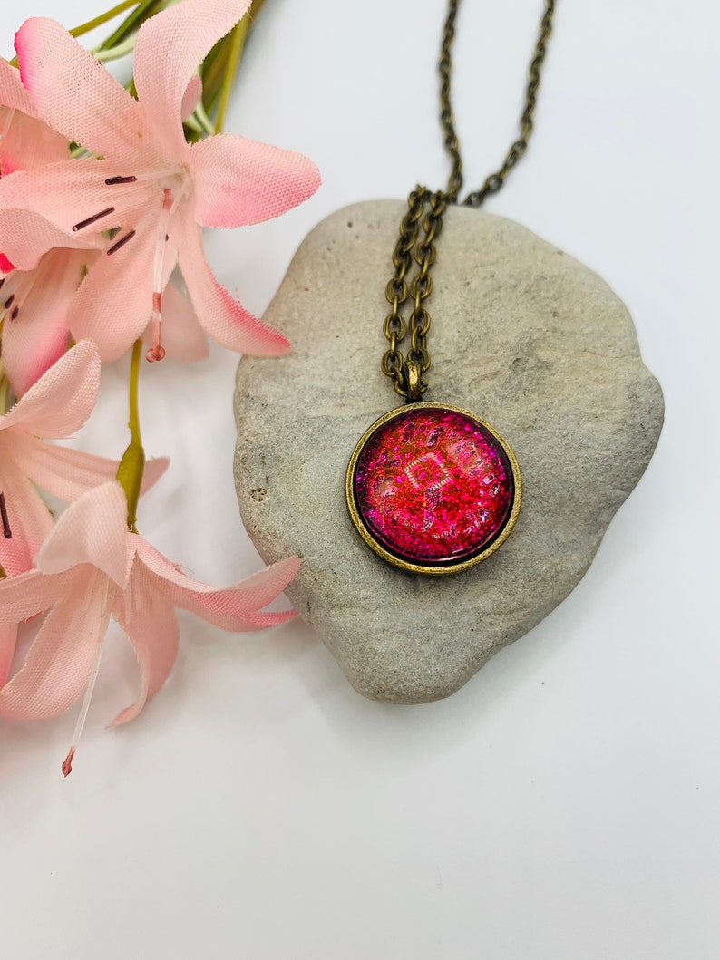 Simple Necklace Glitter Antique Brass Pendant Necklace Handmade 18 inch Necklace