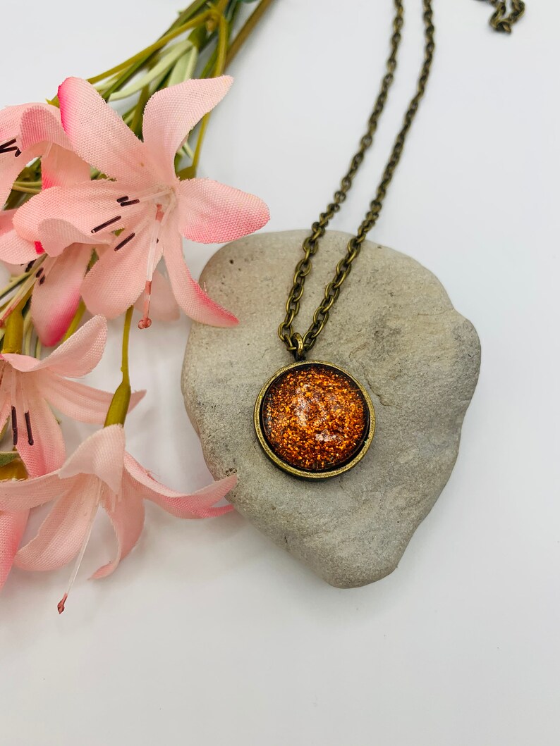 Simple Necklace Glitter Antique Brass Pendant Necklace Handmade 18 inch Necklace