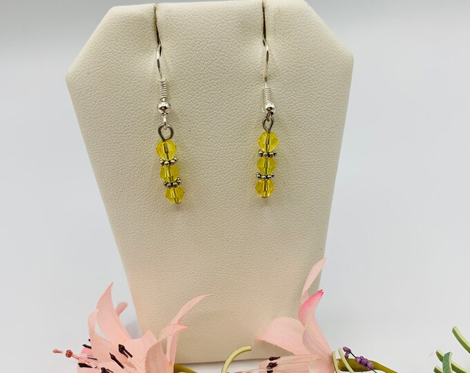 Yellow Crystal Silver Plated Dangle Earrings, Handmade Dangle Earrings, Boho Earrings, Modern Jewelry, Boho Jewelry