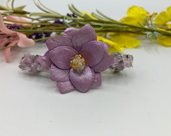 Purple Flower Barrette/Handmade French Barrette/Flower Hair Clip/Hair Accessories/Wedding Hair Accessory/Prom Hair Accessory
