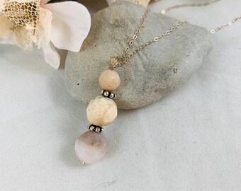 Pink Opal Pendant/Pendant Necklace/Sterling Necklace/Handmade Necklace/Mountain Jade Jewelry/Modern Jewelry/Simple Jewelry