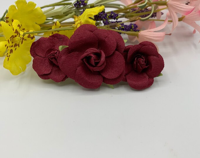 Red Rose Flower Barrette/Handmade French Barrette/Flower Hair Clip/Hair Accessories/Wedding Hair Accessory/Prom Hair Accessory