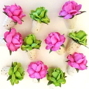 Pink & Green Rose Bottle Stoppers | AKA Soror Gift | Gift Box Stuffers | Garden Party Favors | AKA Party Favors | Flower Bottle Stopper.