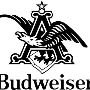 May include: Black and white logo of a stylized eagle perched on a letter A with the word "Budweiser" below.