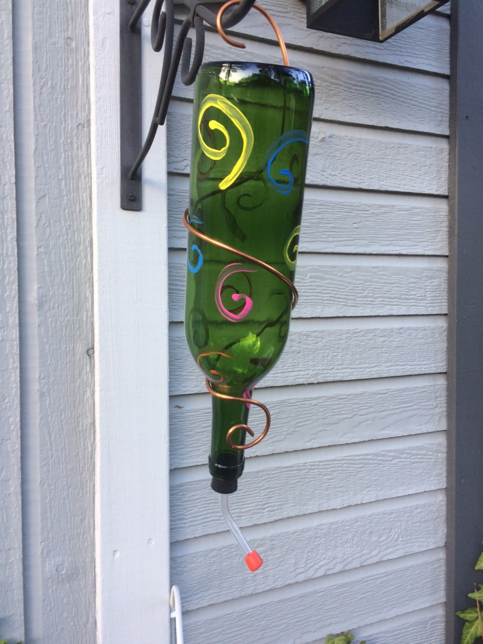 Wine Bottle Hummingbird Feeder, Unique Gift, Yard, Porch, Home, Decor