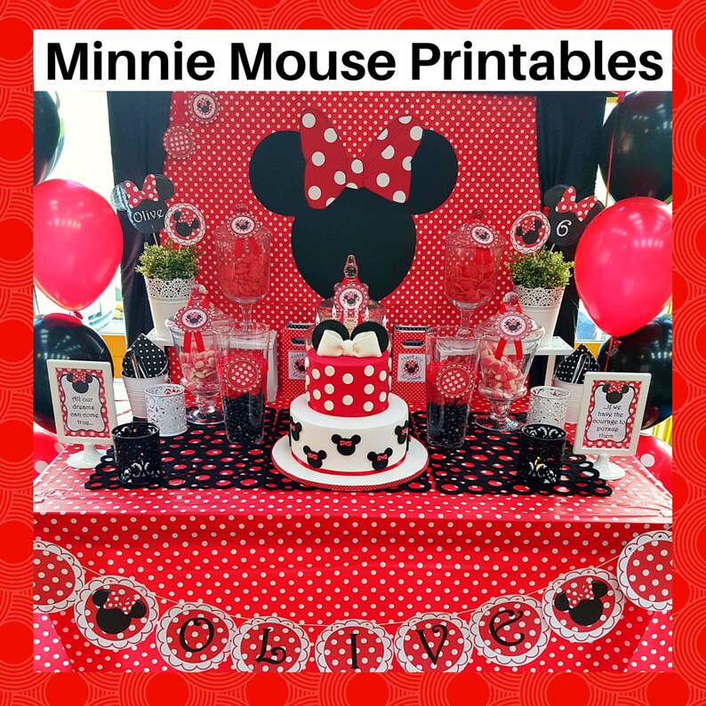 Red Minnie Mouse Printable Set FREE customization | Etsy