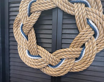 22” thick nautical wreath with navy and white accents