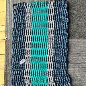 Navy with grey and teal door mats 29x19