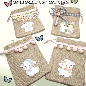 Embroidered Burlap String Purse: Small Child Size Easter Bag