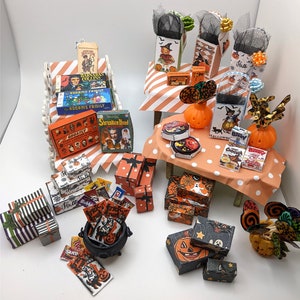 Halloween Miniatur Puppenhaus Vintage Reproduktionen für Ihre Dekor Boxen Graf Chocula Müsli Spiele Geschenktüten Windräder Saugnäpfe Teller Set