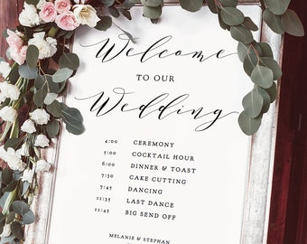 Welcome Program Order of the Day Wedding Sign, DIY Printable Wedding Welcome Sign, 10 sizes, Corjl Template, FREE demo