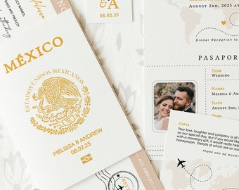 Mexican Passport Wedding Invitation Template Suite, Mexico Invitation, Printable Passport Invitation, Canva Templates | 08