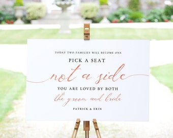 Wedding Easel Sign Rustic Wedding Wedding Seating Sign Wedding Ceremony either side of the aisle As two families will become one
