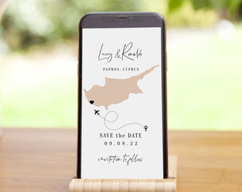 Destination - Cyprus Electronic Save the Date, Text Message Save the Dates Anywhere in Cyprus, Evite Destination, Corjl Templates, FREE Demo