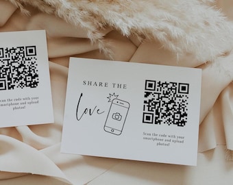 Teilen Sie die Liebe QR-Code, Hochzeitsfoto-Schilder, Erfassen Sie die Liebe, Hochzeit QR-Code-Schilder, 6 Größen, Canva Vorlagen | Nr. 86