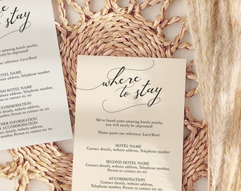 Lucy - Where to Stay Accommodations Card, Printable Accommodation cards, Accommodations Template, DIY Wedding, Corjl Template, FREE Demo