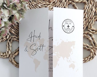 Destination - Wedding Invitations, Travel Inspired Folded Invitation Templates, Destination Wedding Invitations, Canva Templates