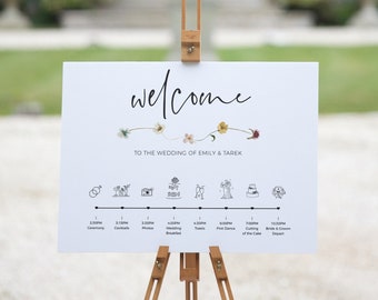 Wildflower Order of the Day Wedding Timeline Sign, Wedding Welcome Timeline Sign, Wildflower Wedding Theme, Corjl Template, FREE Demo | 94