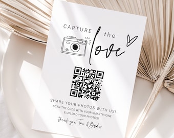 Cattura il codice QR dell'amore, cartelli fotografici per matrimoni, condividi l'amore, cartelli per codici QR per matrimoni, orizzontale e verticale, modello Canva / 88