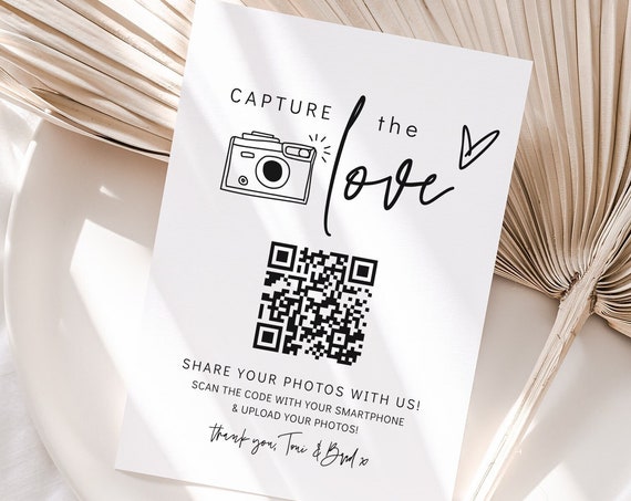 Capture the Love QR Code, Wedding Photo Signs, Share the Love, Wedding QR Code Signs, Horizontal & Vertical, Corjl Template, FREE Demo | 88
