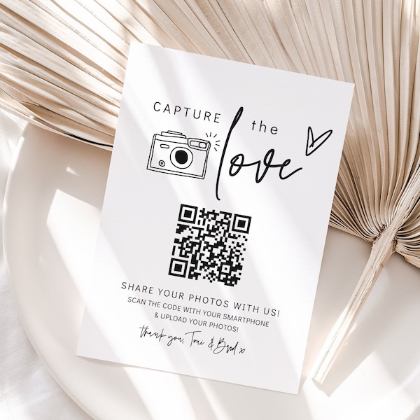 Erfassen Sie den Liebe QR-Code, Hochzeitsfoto-Schilder, Teilen Sie die Liebe, Hochzeit QR-Code-Schilder, Horizontale & Vertikale, Canva Vorlage | Sig. 88