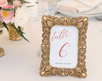 LucyRose - Rose Gold Numbers, Printable Wedding Table Number Templates, 2.5x3.5", 4x6" and 5x7", Rose Gold EFFECT, Corjl Template, FREE Demo