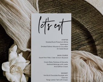 Wedding Menu Template, Minimalist Wedding Menu, Modern Wedding Menu, Printable Wedding Menu, Simple Menu Template, Corjl, FREE Demo | 88