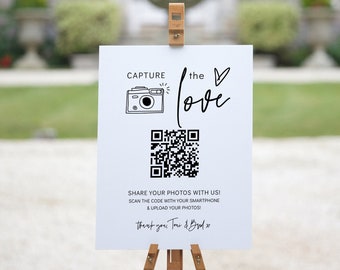 Capture the Love QR Code, Wedding Photo Signs, Share the Love, Wedding QR Code Signs, Scan to Upload, Canva Template | 88