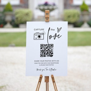 Capture the Love QR Code, Wedding Photo Signs, Share the Love, Wedding QR Code Signs, Scan to Upload, Canva Template | 88