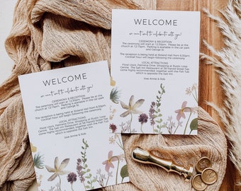 Wildflower Wedding Welcome Note, Itinerary Card Printable, Printable Wedding Welcome Card, Corjl Template, FREE Demo | 94