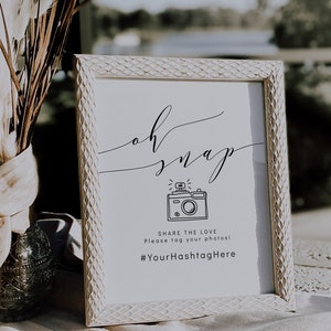 Oh Snap Hashtag Tag Your Photos Sign, Printable Hashtag Sign, 3 Sizes, Wedding Camera Sign, Corjl Template, FREE demo image 1