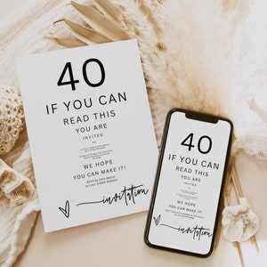 Faire-part 40e anniversaire, Faire-part 40e anniversaire, Faire-part de fête d'anniversaire imprimable et électronique, Faire-part d'anniversaire amusant, Modèle sur toile | 88